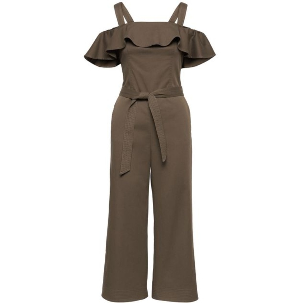 Twill Off-the-Shoulder Cropped Jumpsuit